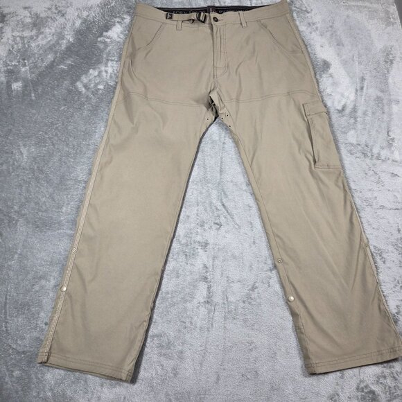 Prana Pants Mens 36x30 Beige Zion Stretch Cargo Convertible Roll Up Hiking - Picture 2 of 9